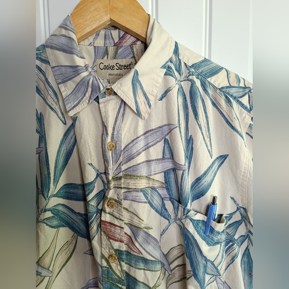 Medium Cooke Street Honolulu Mens Shirt White Hawaiian Tropical Cotton Beach Dad